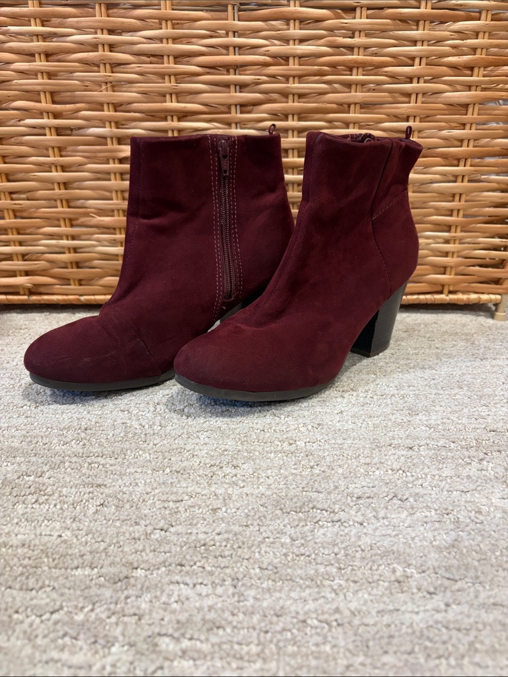 Old Navy Wine Suede Ankle Boots with Block Heel